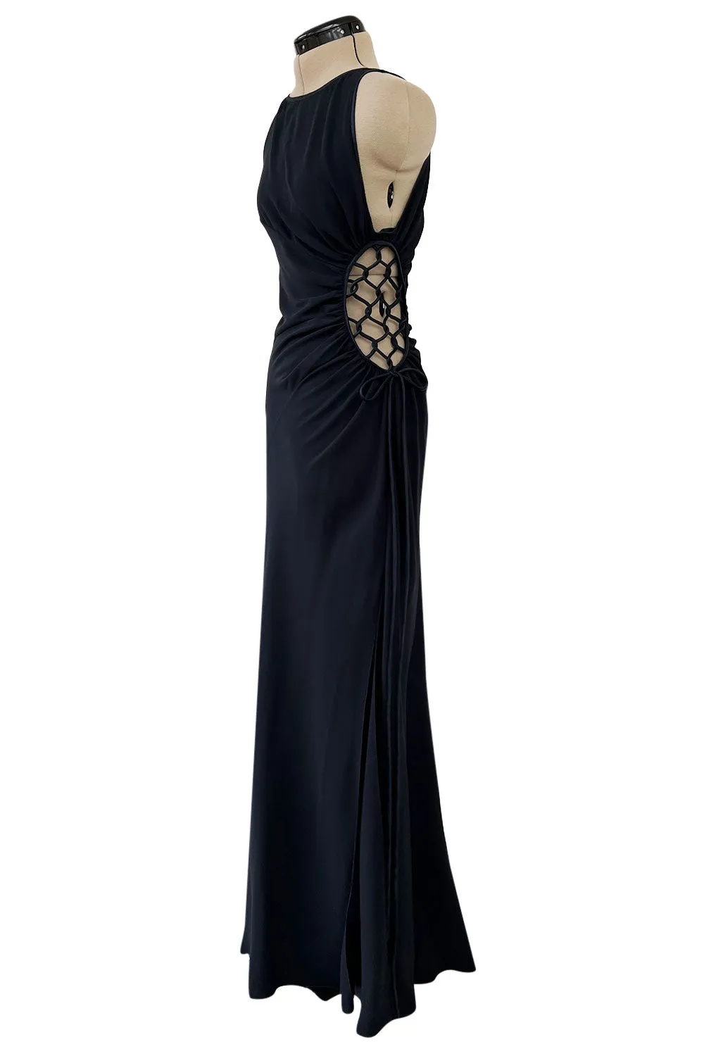 Incredible Spring 2004 Valentino Deep Blue Bias Cut Dress w Open Side Laced Cut Out