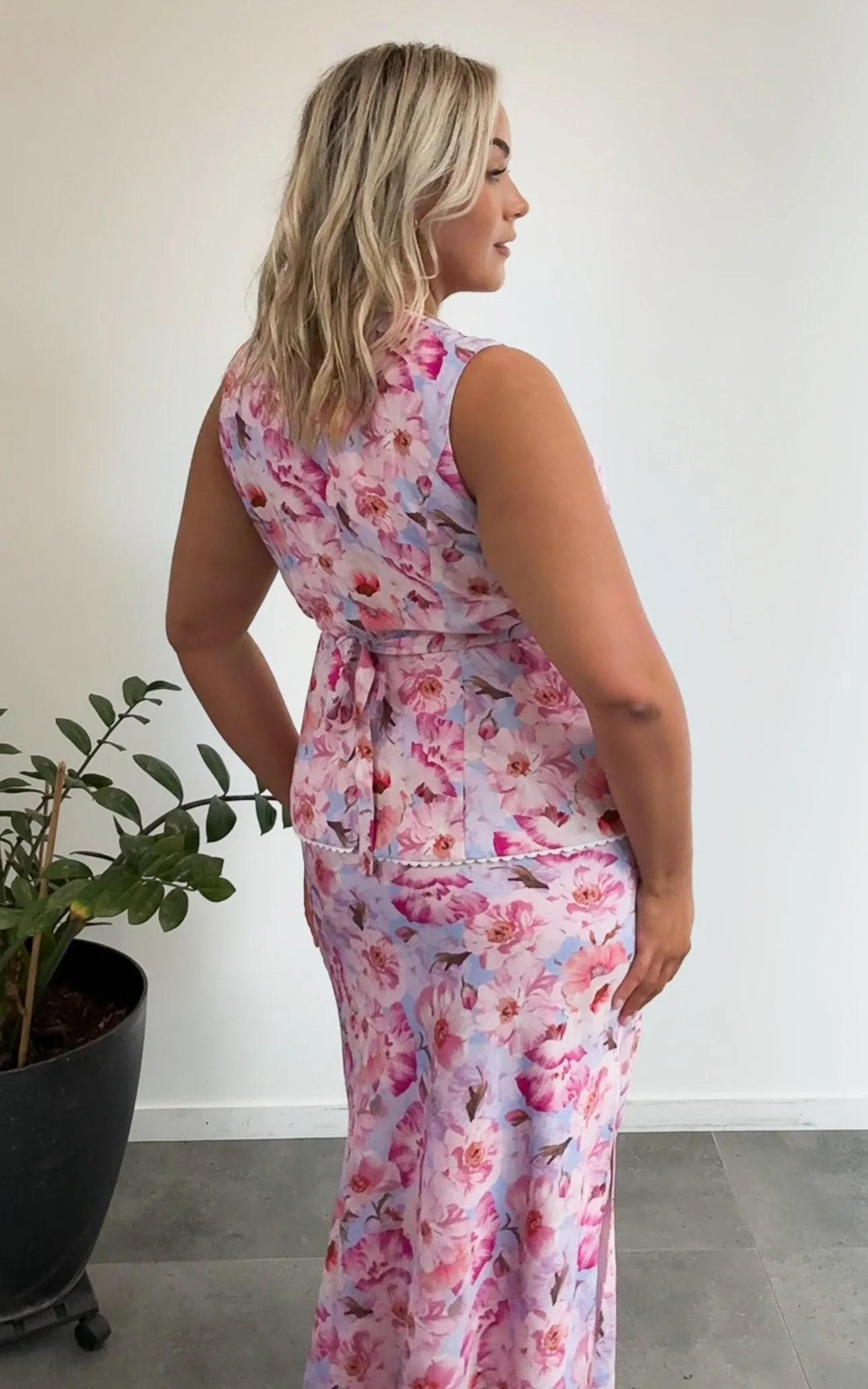 Inez Maxi Skirt - Pink Blue Floral