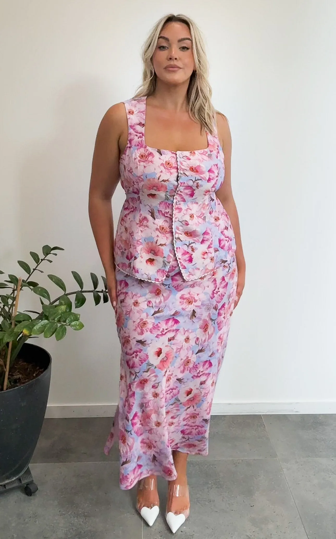 Inez Maxi Skirt - Pink Blue Floral
