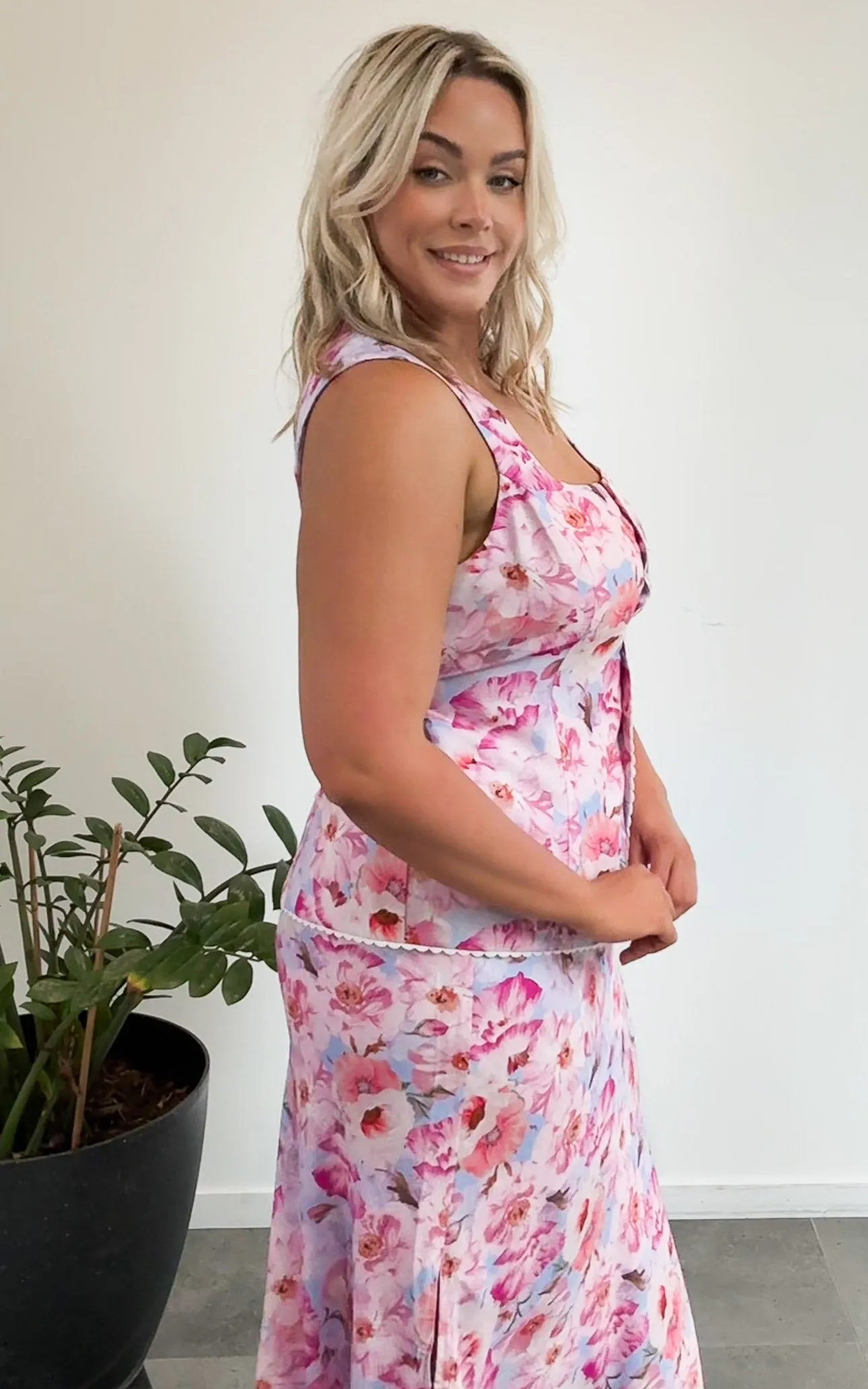 Inez Maxi Skirt - Pink Blue Floral