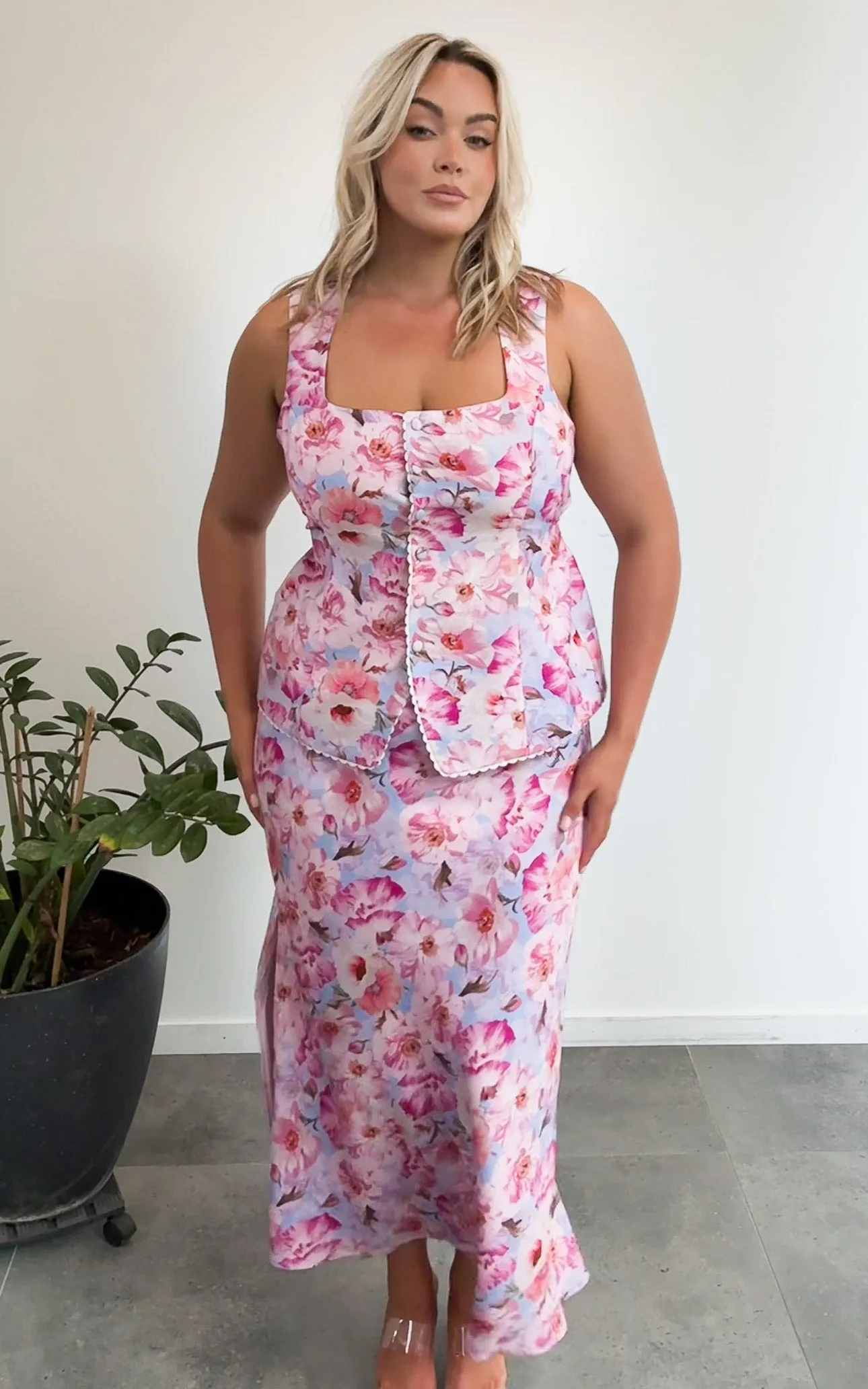 Inez Maxi Skirt - Pink Blue Floral