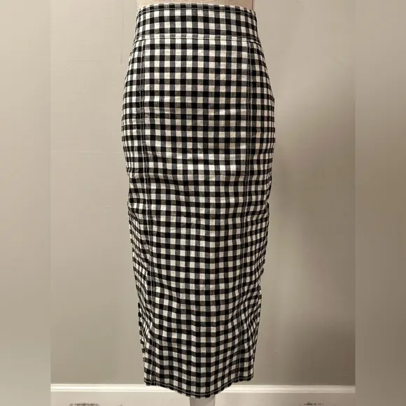 J. Crew Midi pencil skirt in gingham stretch linen-viscose blend