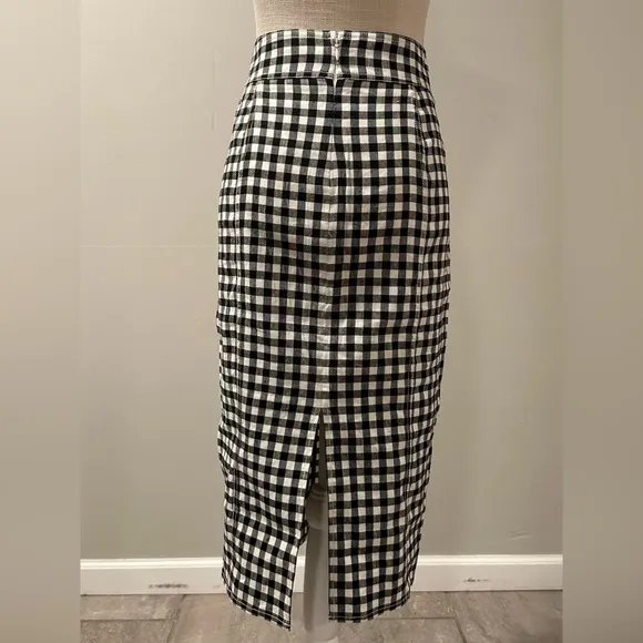 J. Crew Midi pencil skirt in gingham stretch linen-viscose blend