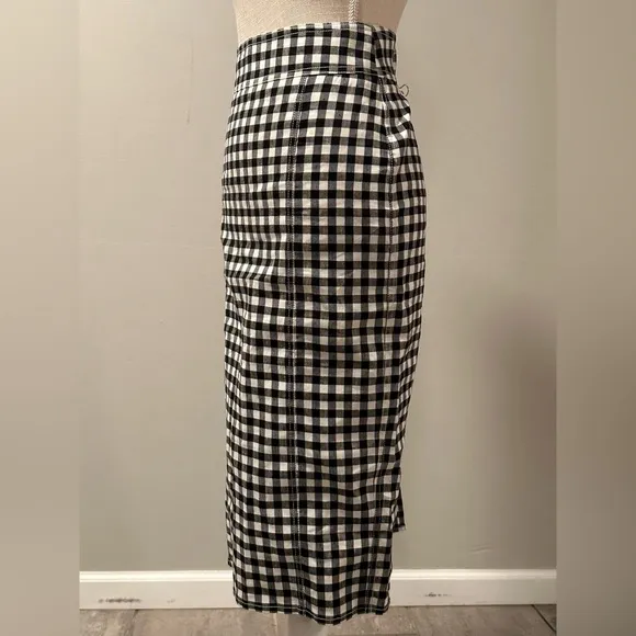 J. Crew Midi pencil skirt in gingham stretch linen-viscose blend