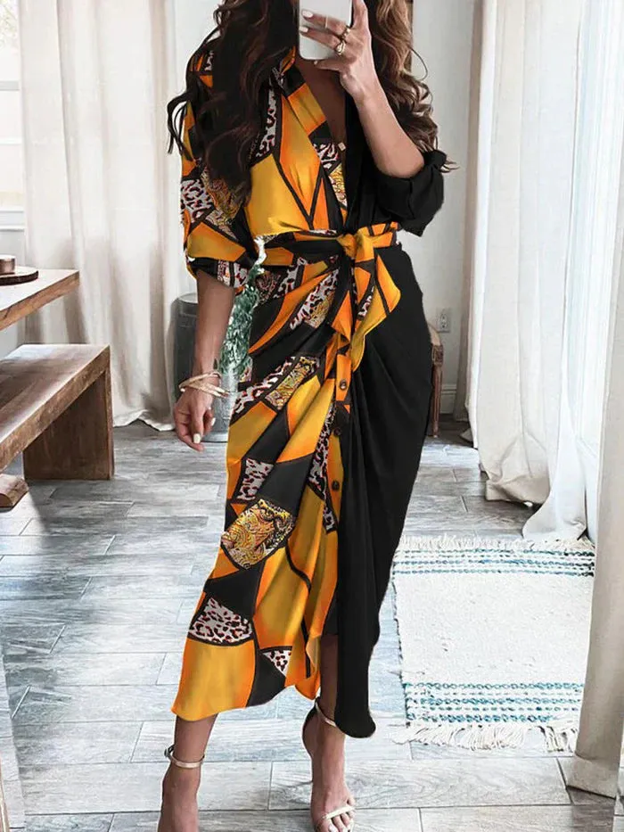 Jillian - Elegant casual dress with V-neckline and waist belt