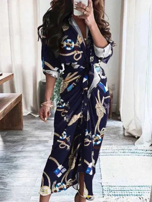 Jillian - Elegant casual dress with V-neckline and waist belt