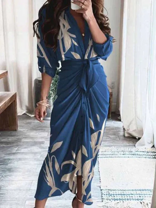 Jillian - Elegant casual dress with V-neckline and waist belt