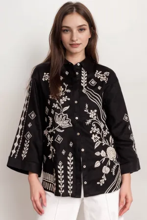 Johnny Was JWLA Kimono Sleeve Linen Shirt J15524 *
