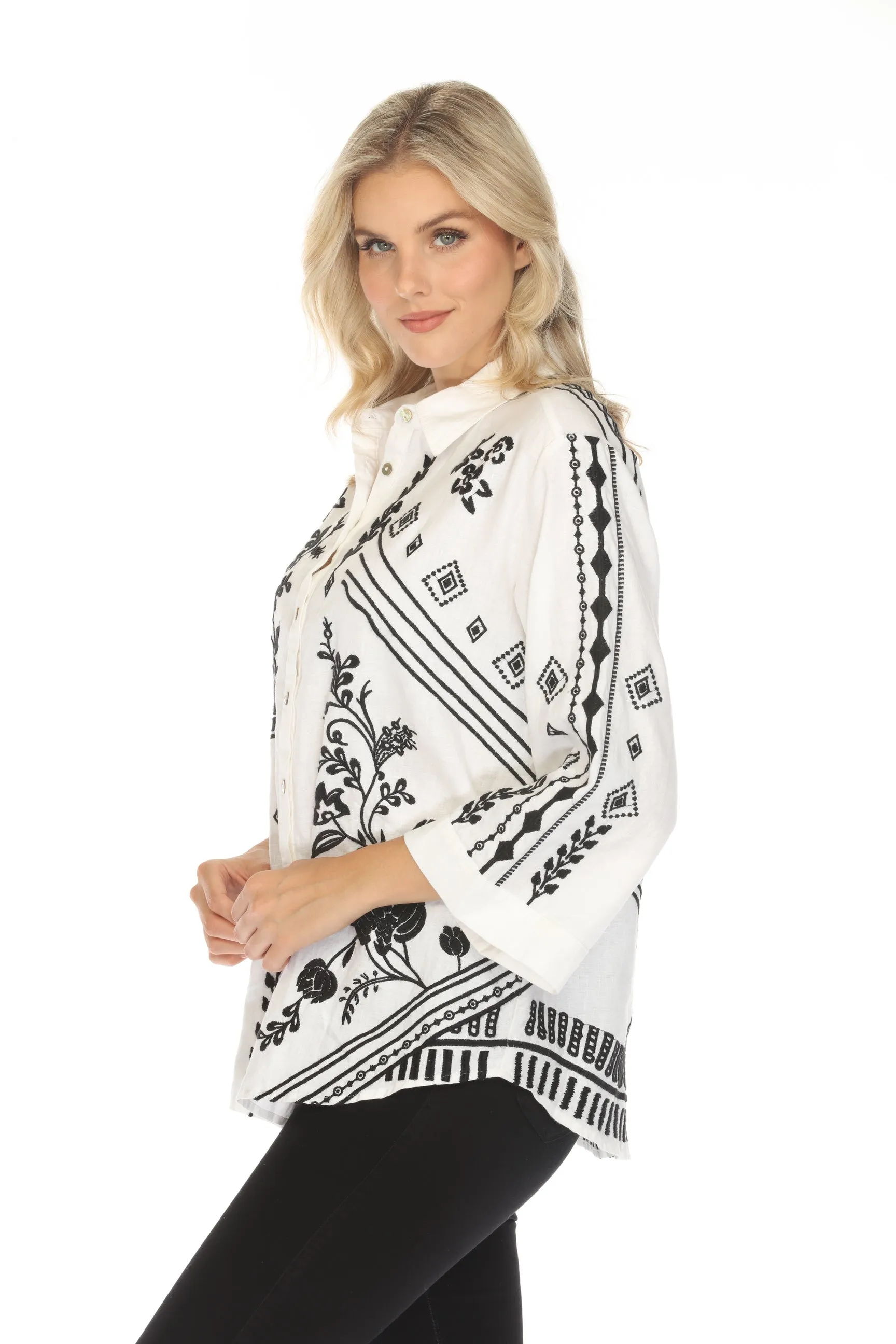 Johnny Was JWLA Kimono Sleeve Linen Shirt J15524 *