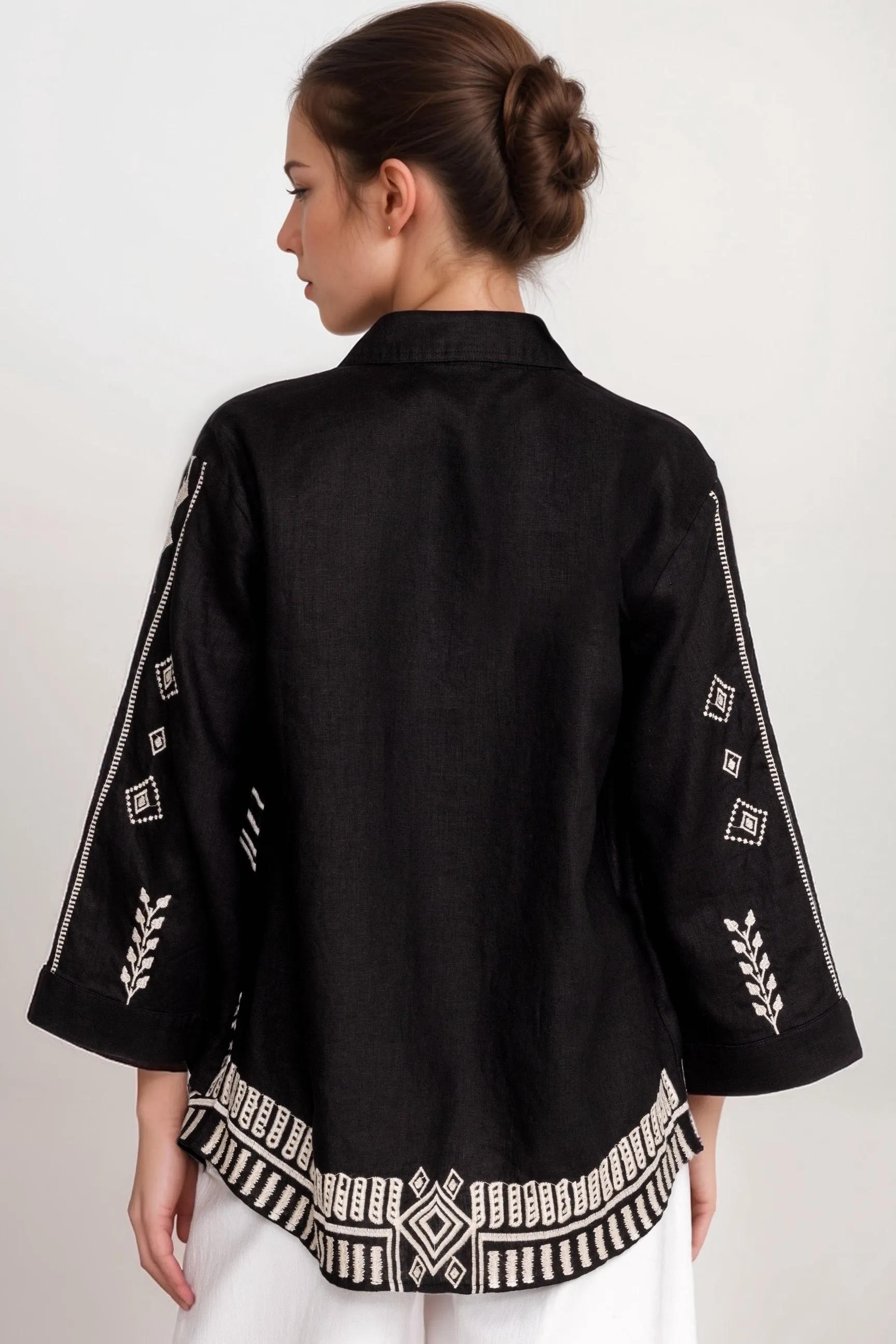 Johnny Was JWLA Kimono Sleeve Linen Shirt J15524 *