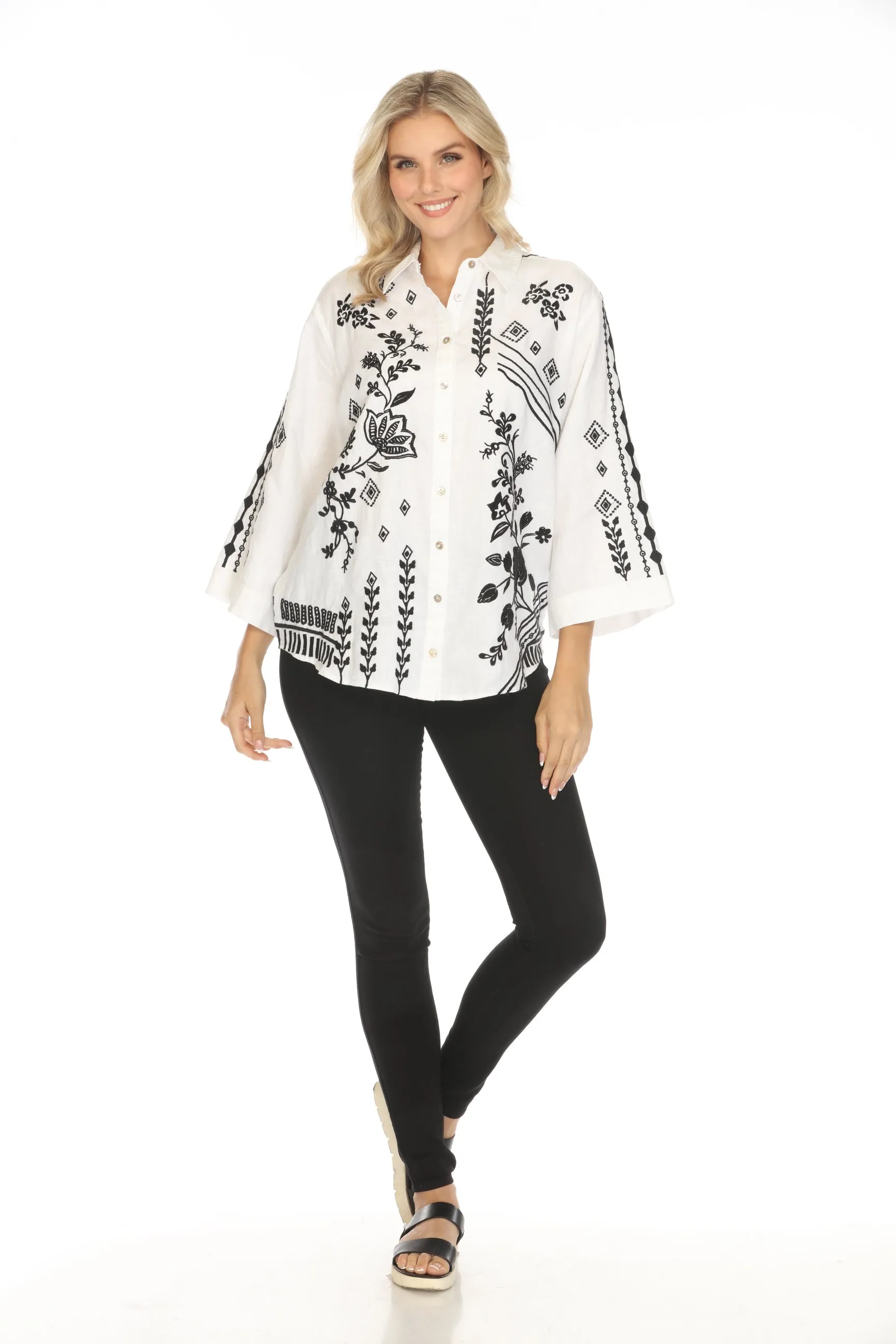 Johnny Was JWLA Kimono Sleeve Linen Shirt J15524 *