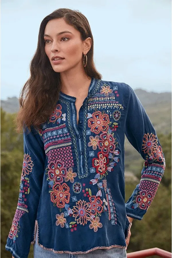 Johnny Was Katie Blouse Blue Night