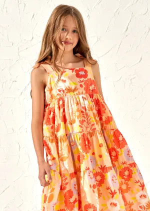 Julieta Orange Ribbon Strap Print Dress