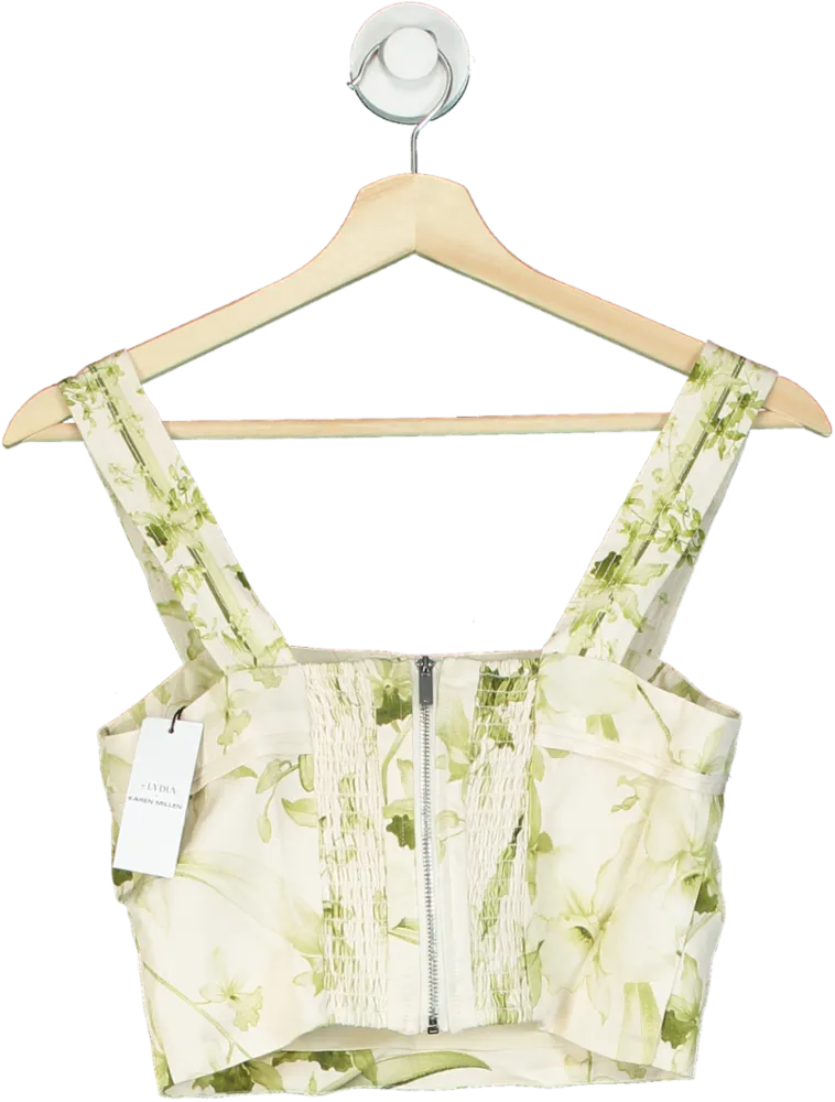 Karen Millen Floral Botanic Printed Linen Woven Crop Top UK 6