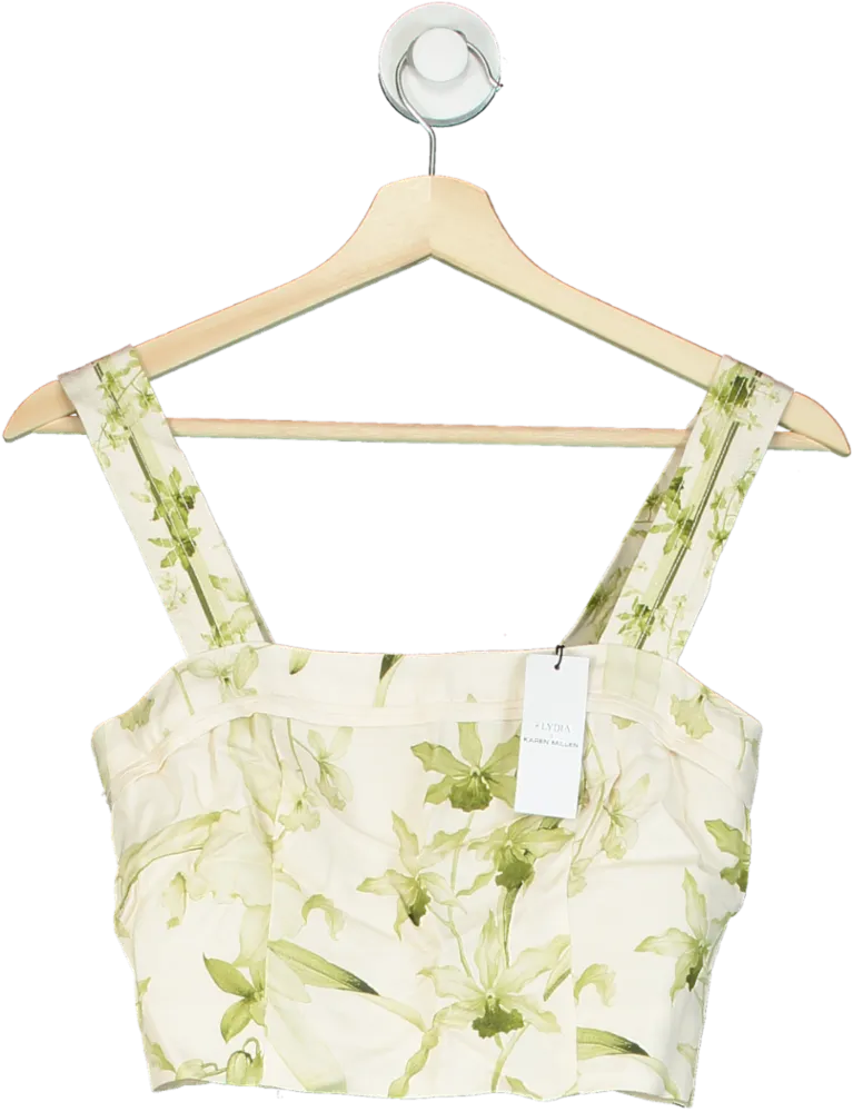 Karen Millen Floral Botanic Printed Linen Woven Crop Top UK 6