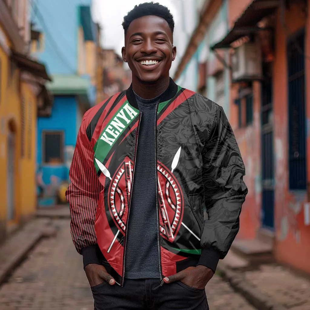 Kenya Personalized Bomber Jacket Mashujaa Day Lion Warrior LT7