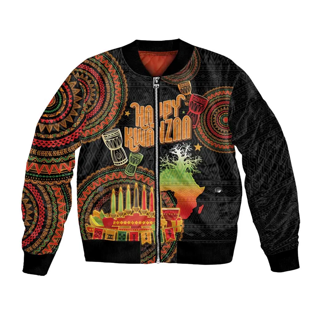 Kwanzaa Kinara Candles Bomber Jacket African Tribal Pattern LT05