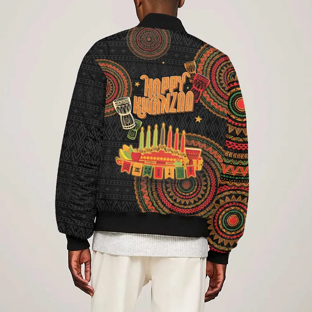 Kwanzaa Kinara Candles Bomber Jacket African Tribal Pattern LT05