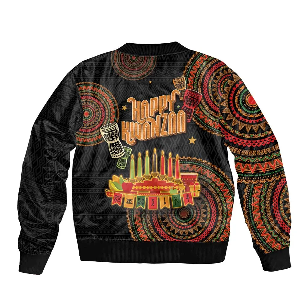 Kwanzaa Kinara Candles Bomber Jacket African Tribal Pattern LT05