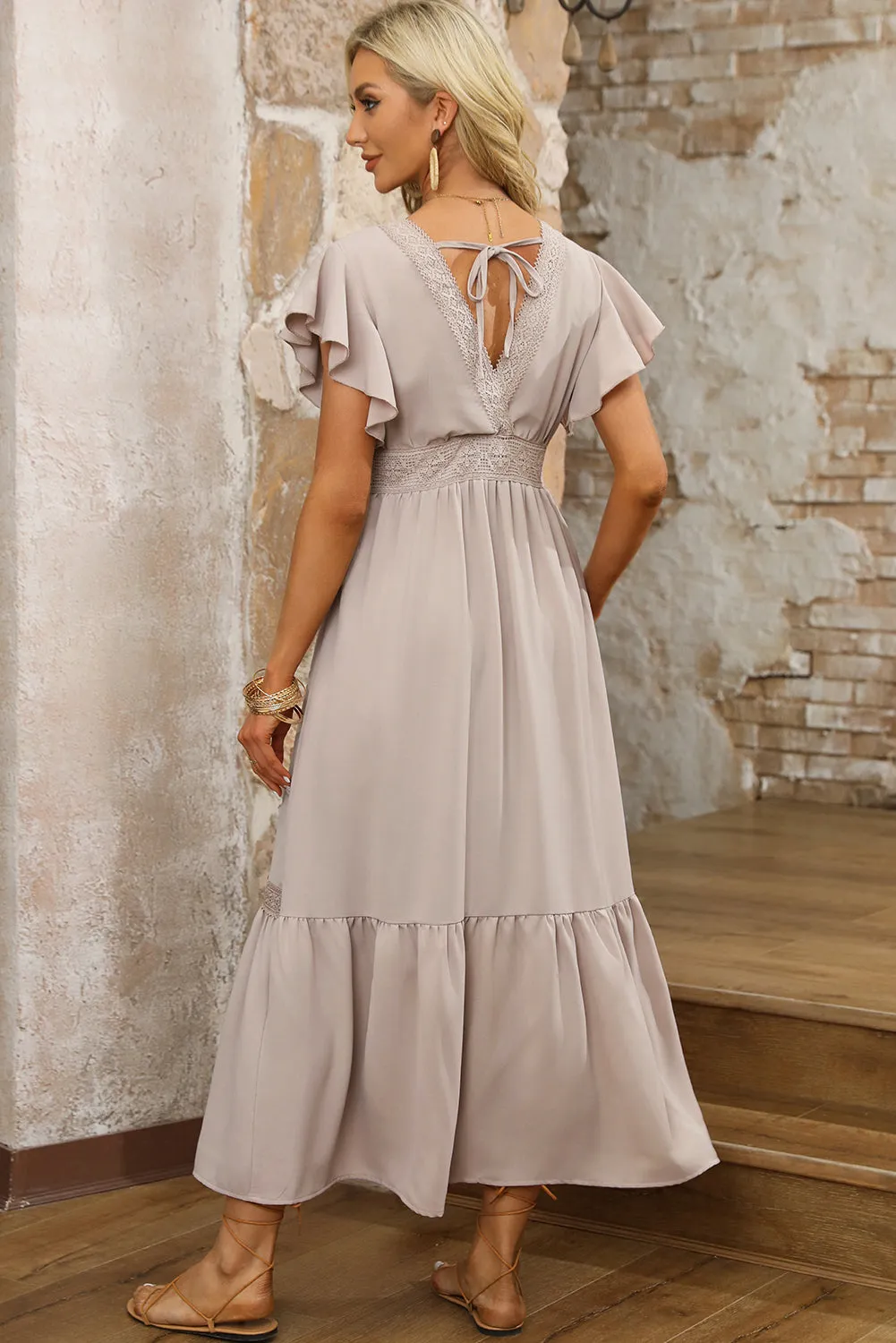 Lace Ruffled Sleeve Empire Waist Dress