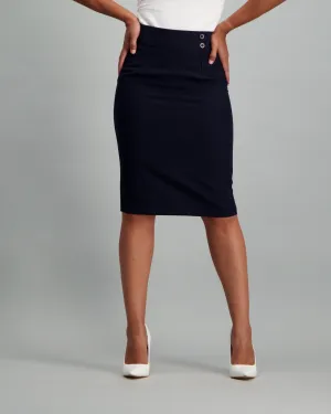 Ladies Button PV Skirt - Navy