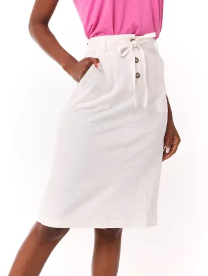 Ladies Linen Pencil Skirt - White