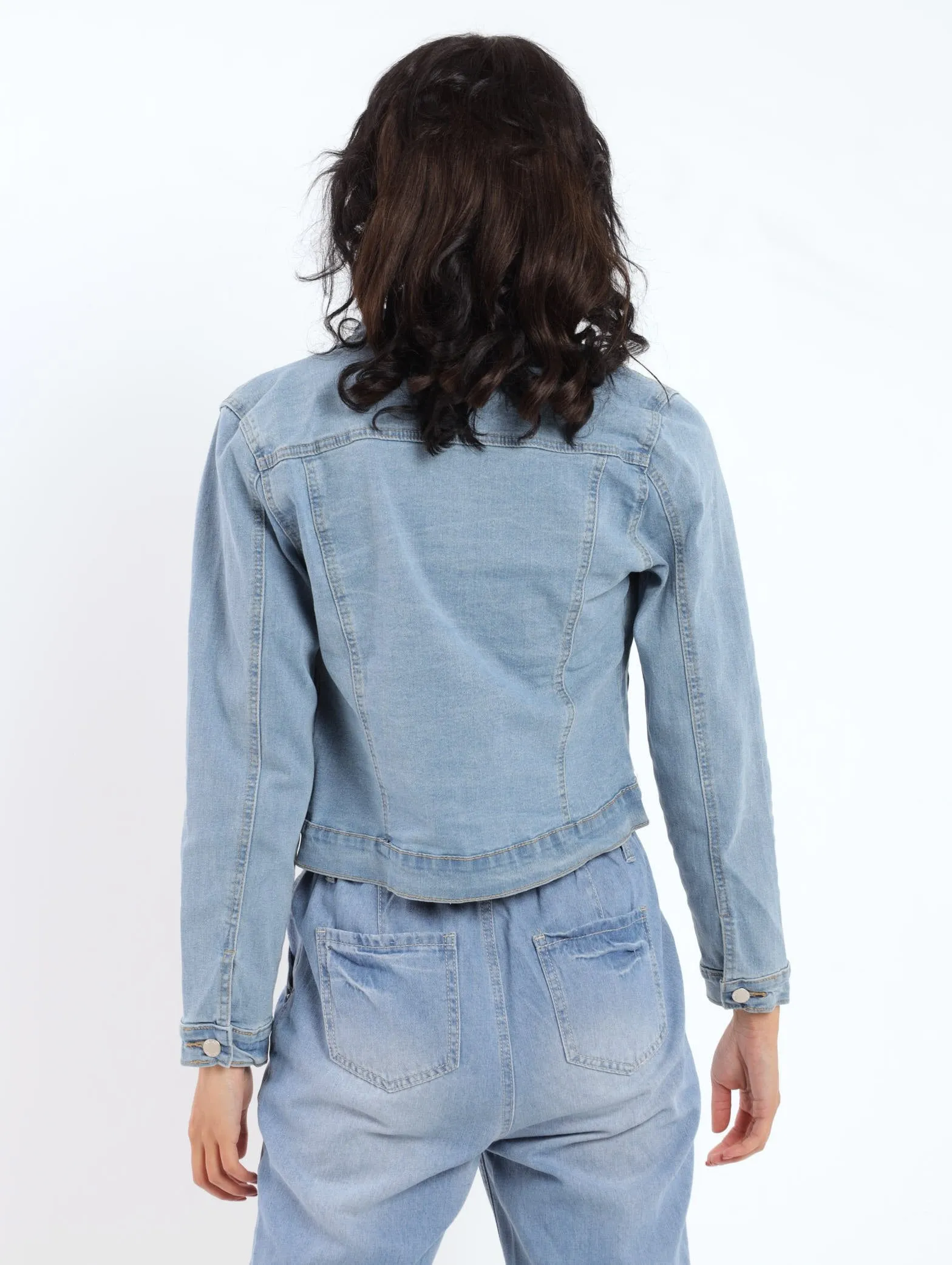 Ladies Long Sleeve Denim Jacket - Light Wash