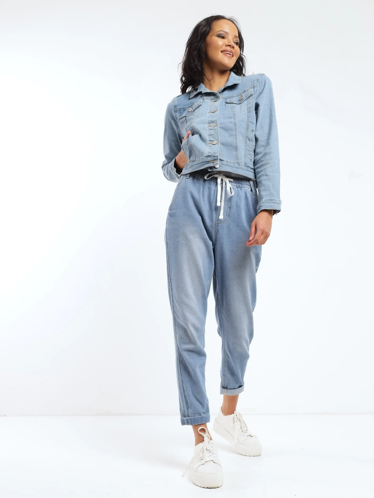 Ladies Long Sleeve Denim Jacket - Light Wash