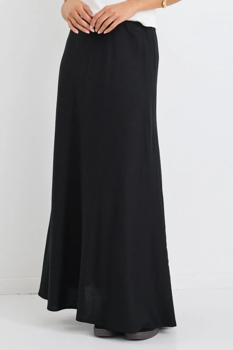 Lagos Black Linen Blend Bias Cut Maxi Skirt