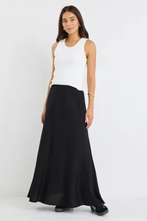 Lagos Black Linen Blend Bias Cut Maxi Skirt