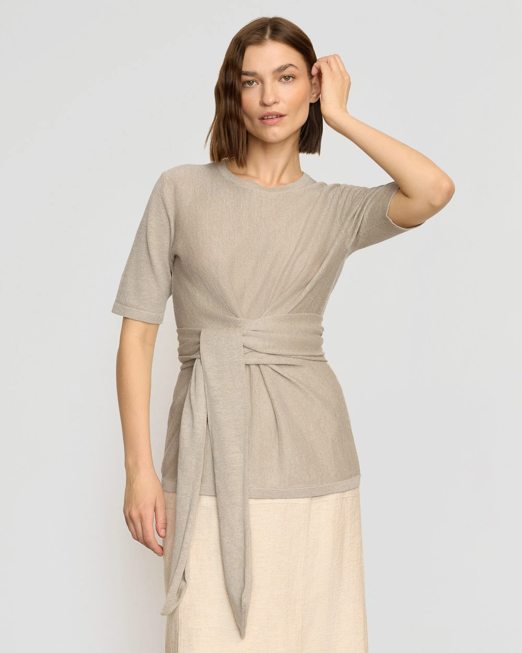 Lark Tie-Front Linen Sweater