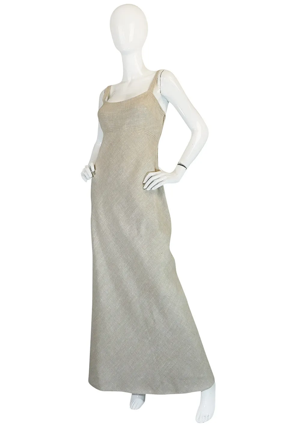 Late 1970s Pauline Trigere Heavy Linen Sculptural Dress