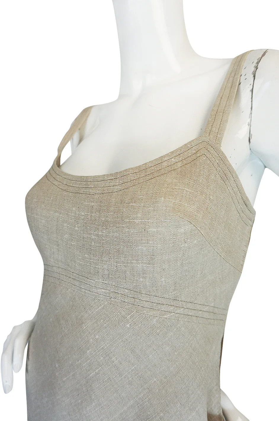 Late 1970s Pauline Trigere Heavy Linen Sculptural Dress