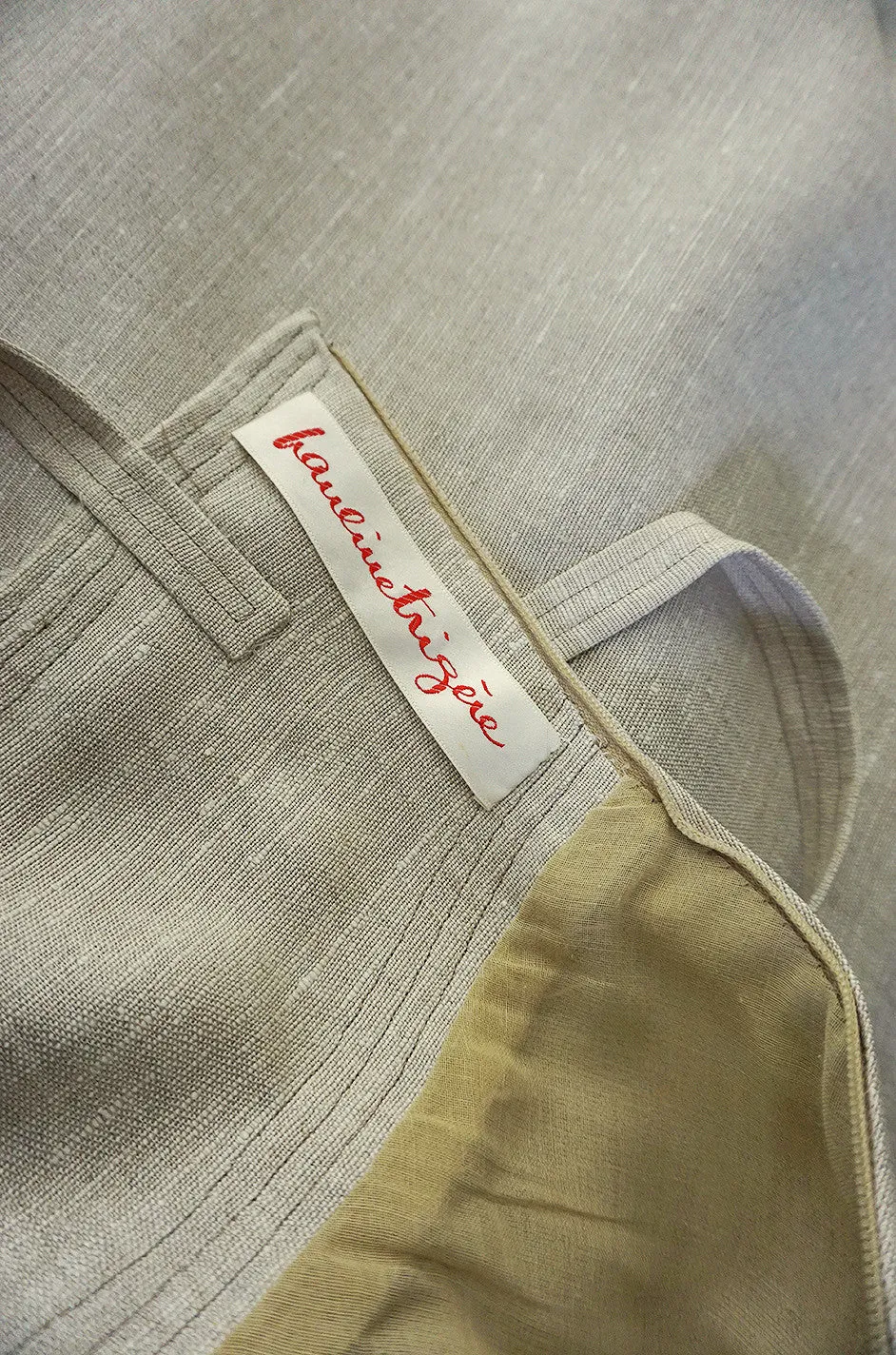 Late 1970s Pauline Trigere Heavy Linen Sculptural Dress
