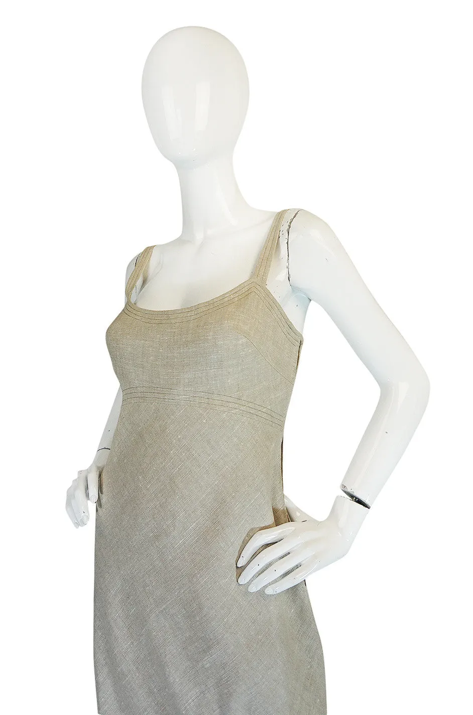 Late 1970s Pauline Trigere Heavy Linen Sculptural Dress