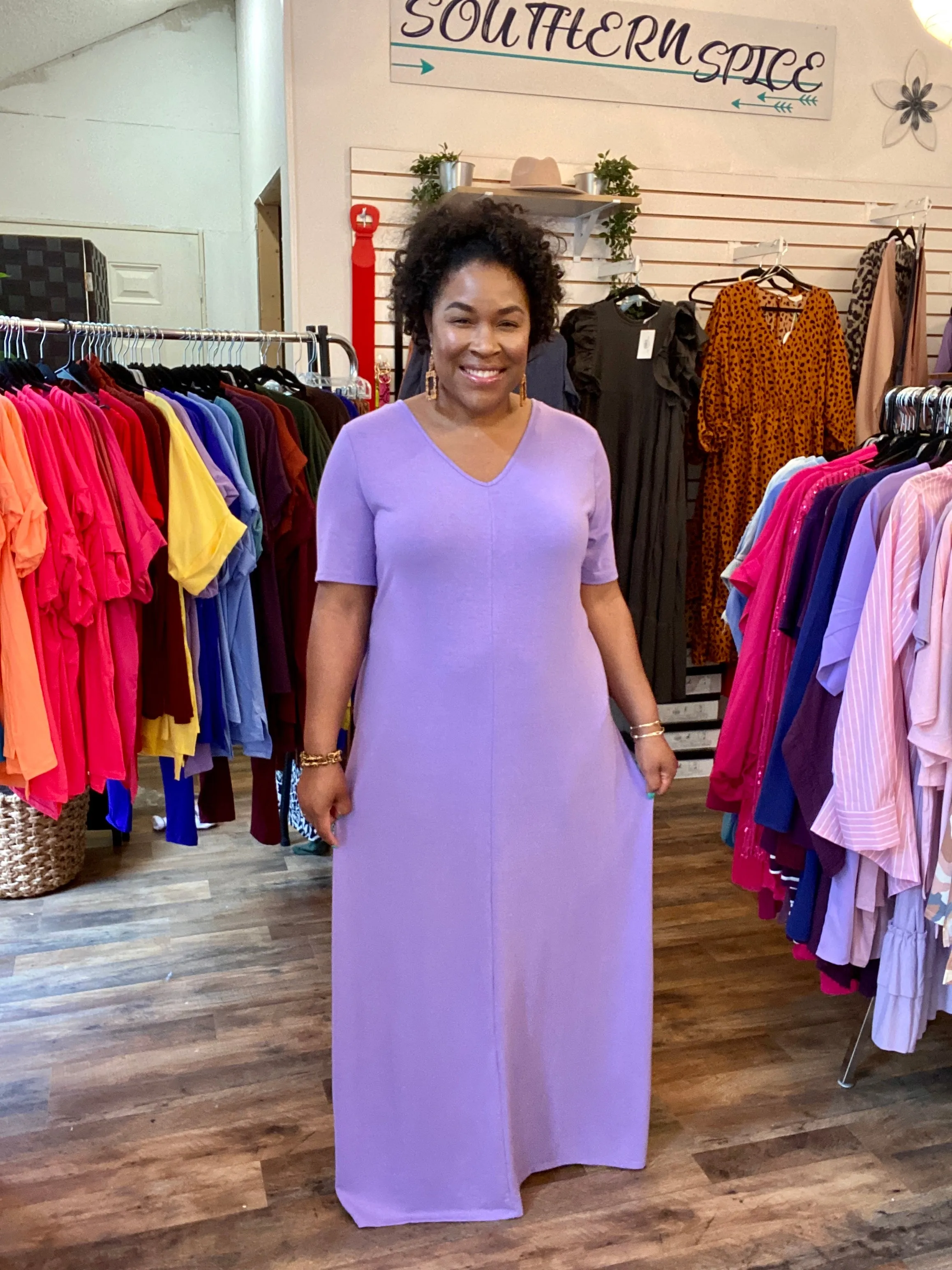 Lavender V-Neck Maxi