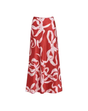 LAYLA RED RIBBON PRINT MAXI SKIRT