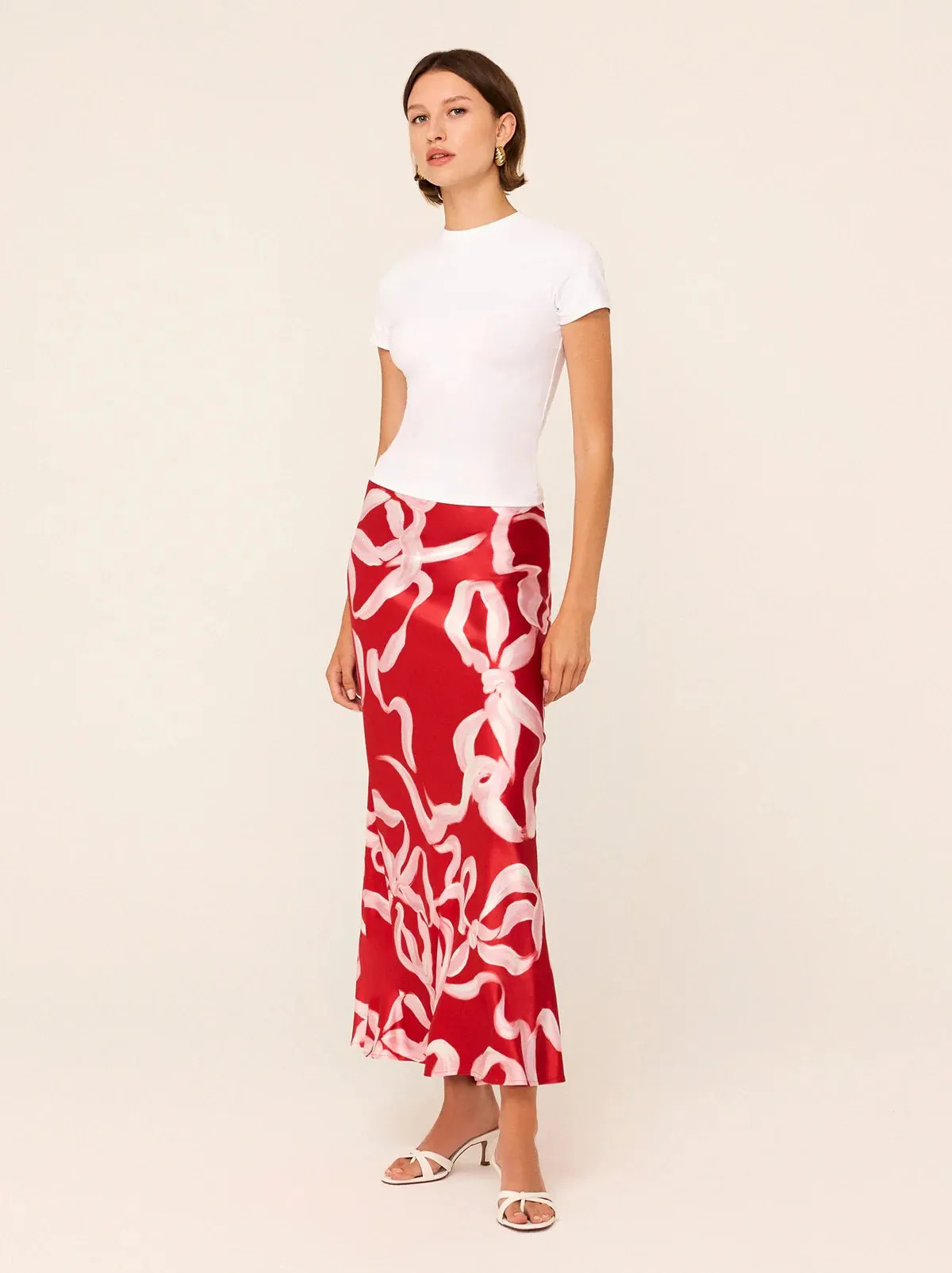 LAYLA RED RIBBON PRINT MAXI SKIRT