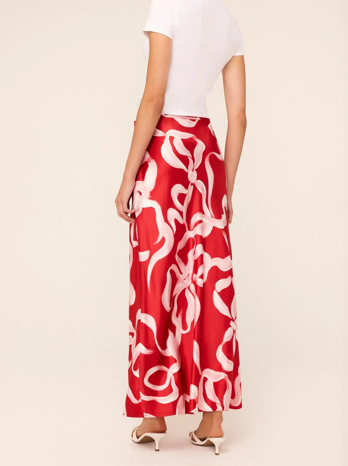 LAYLA RED RIBBON PRINT MAXI SKIRT