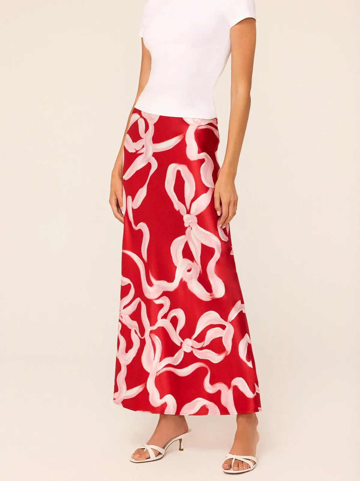 LAYLA RED RIBBON PRINT MAXI SKIRT