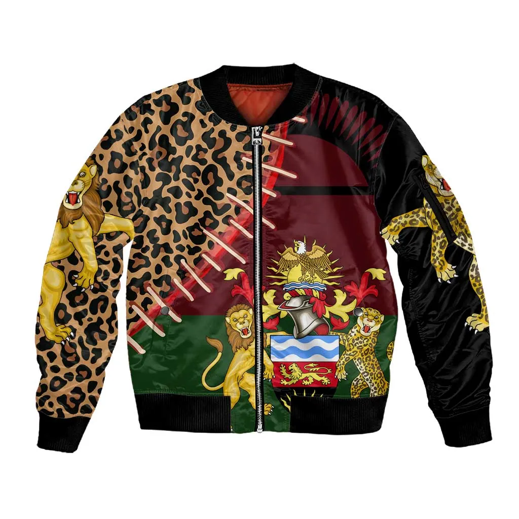 Leopard and Lion Malawi Sleeve Zip Bomber Jacket Unity and Freedom TS04