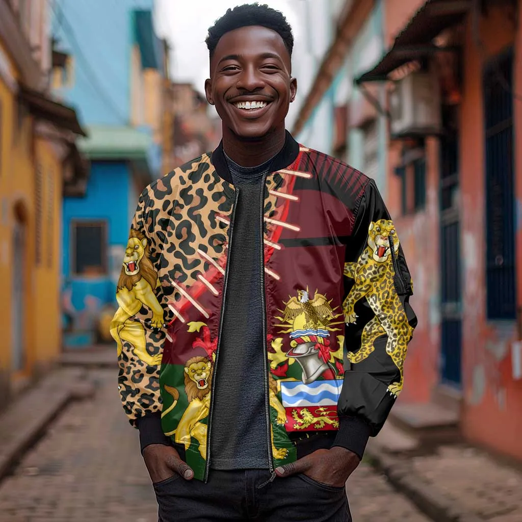 Leopard and Lion Malawi Sleeve Zip Bomber Jacket Unity and Freedom TS04