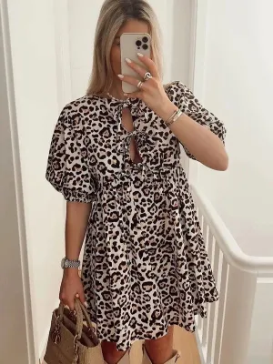 Leopard Bow Tie Front Dress