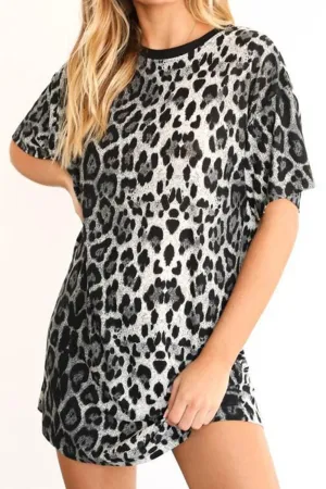 Leopard Dropped Shoulder Mini Tee Dress