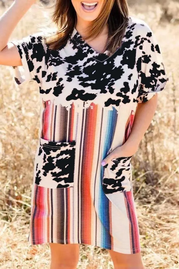 Leopard Printing Mini Dress with Pockets