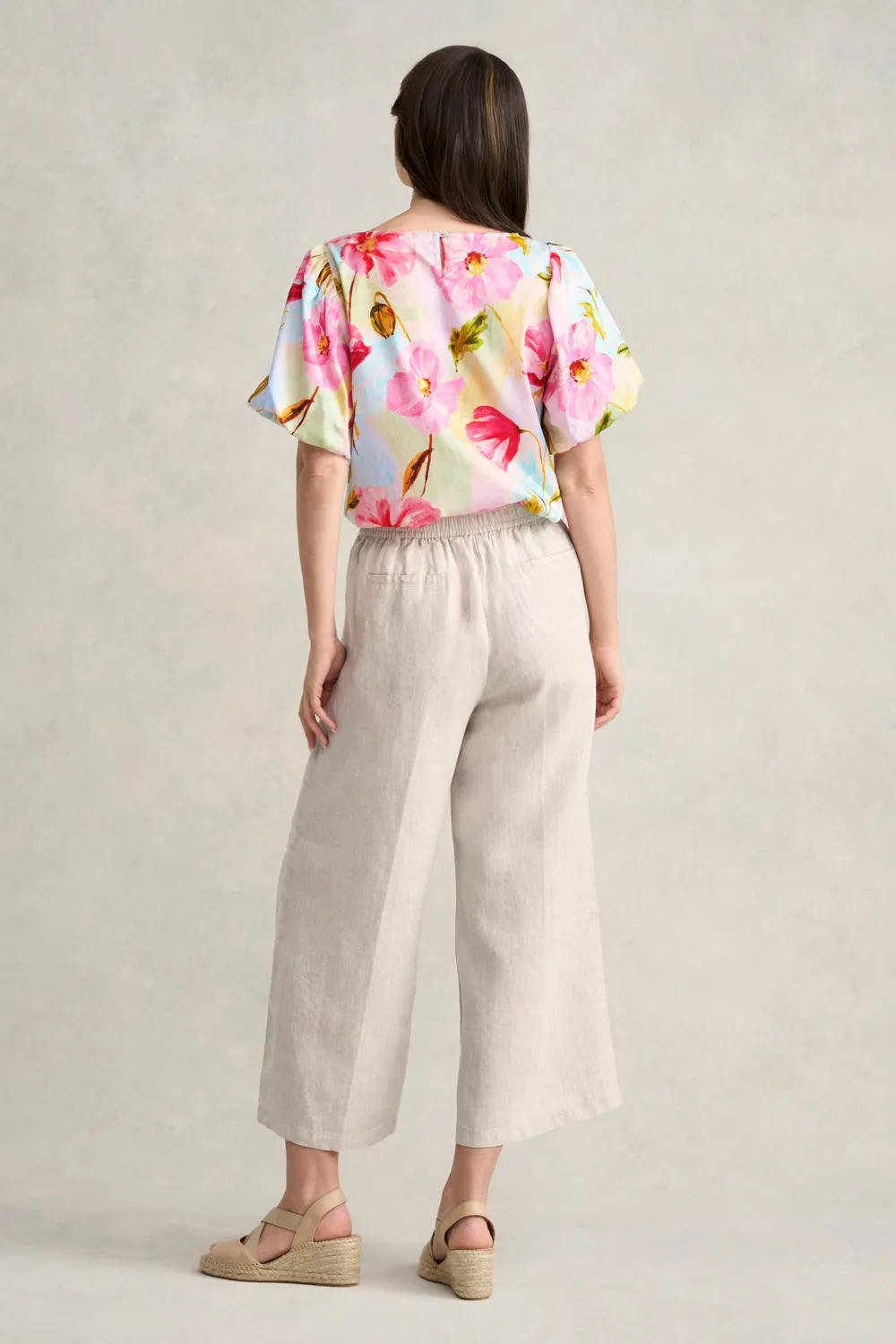Linen 7/8th Wide Leg Pant - Natural Cross Dye