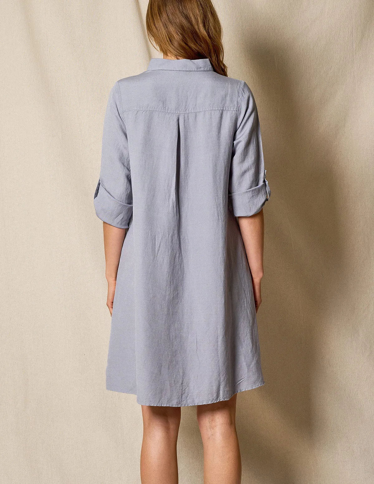 Linen / Bamboo Shirtdress - Stone Blue