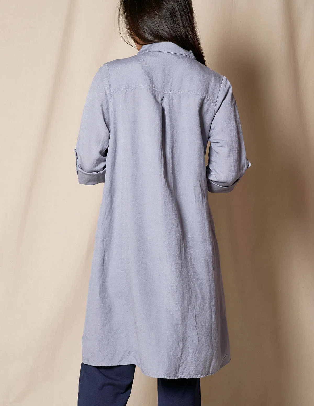 Linen / Bamboo Shirtdress - Stone Blue