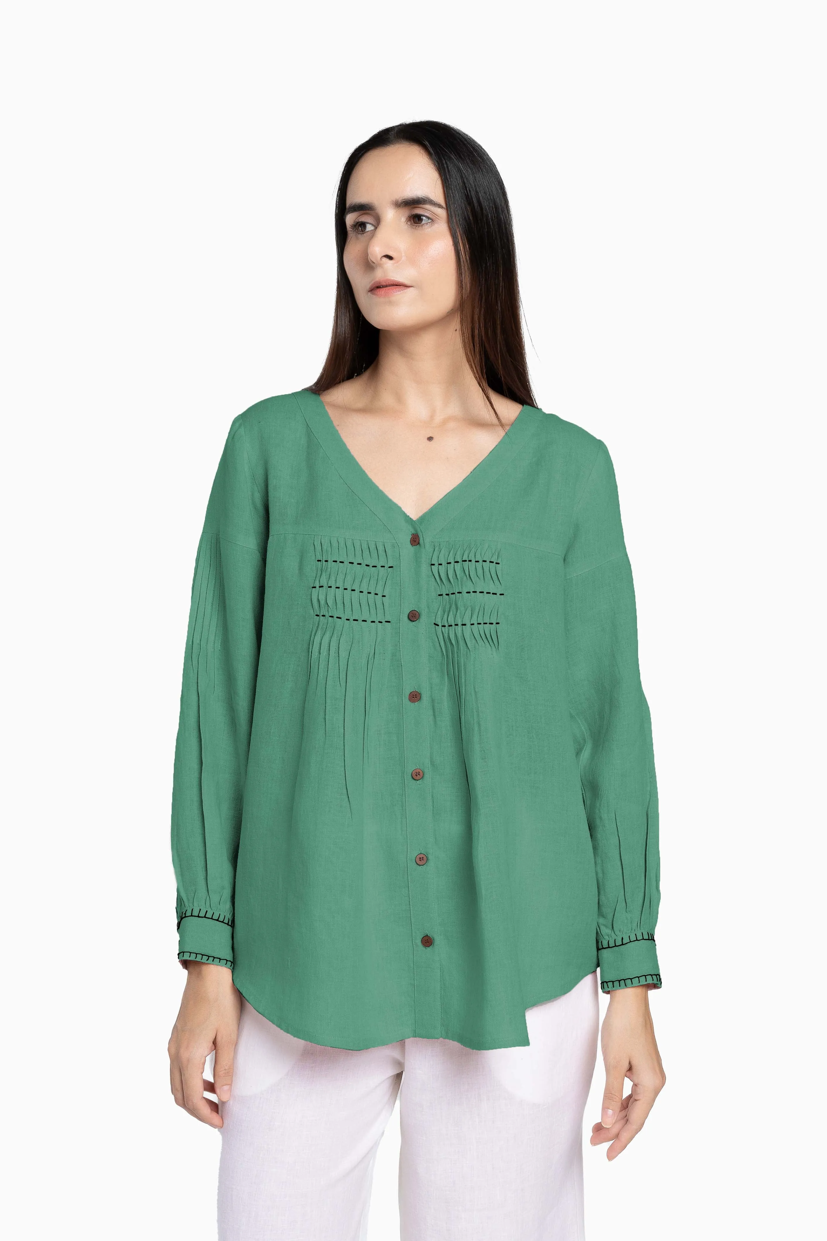 Linen Caprice Top-Brown Bean