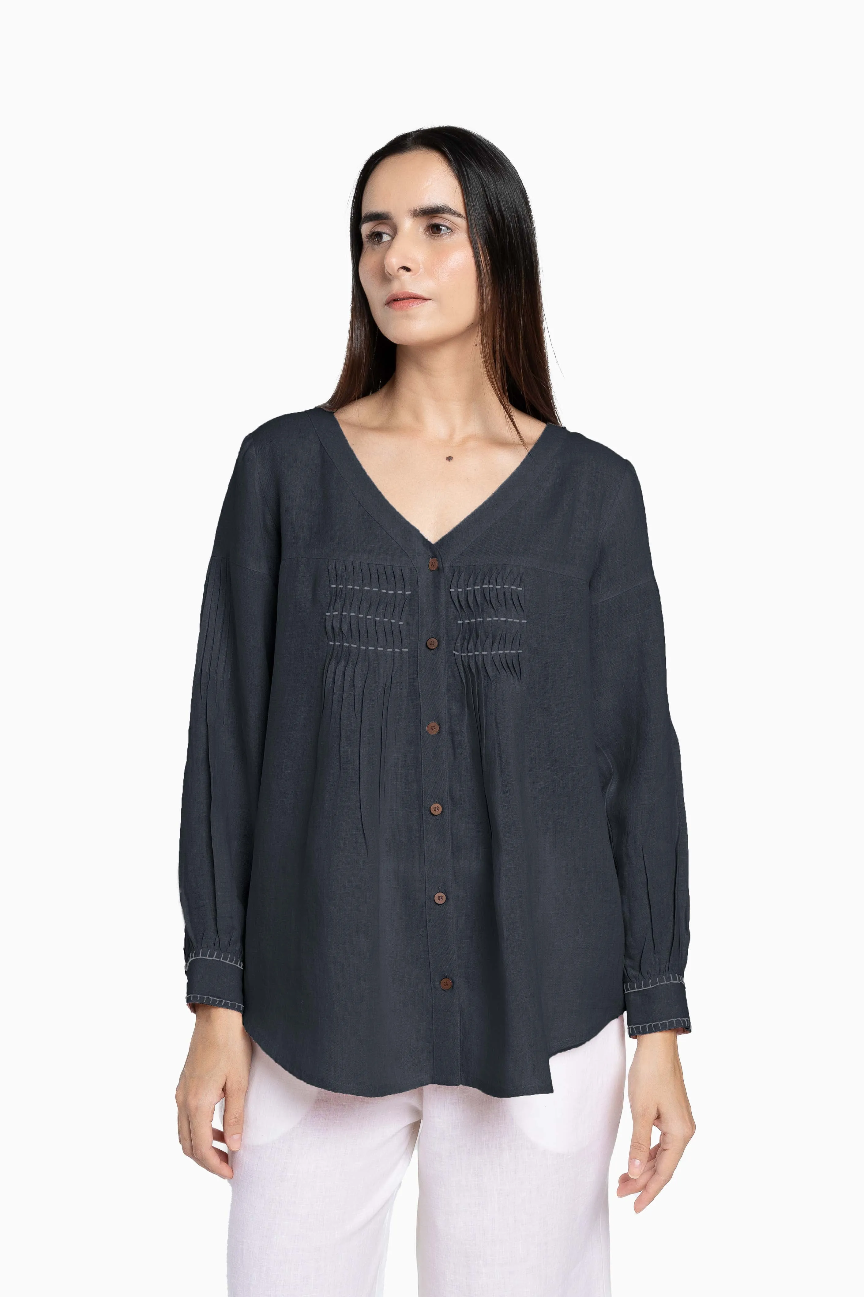 Linen Caprice Top-Brown Bean